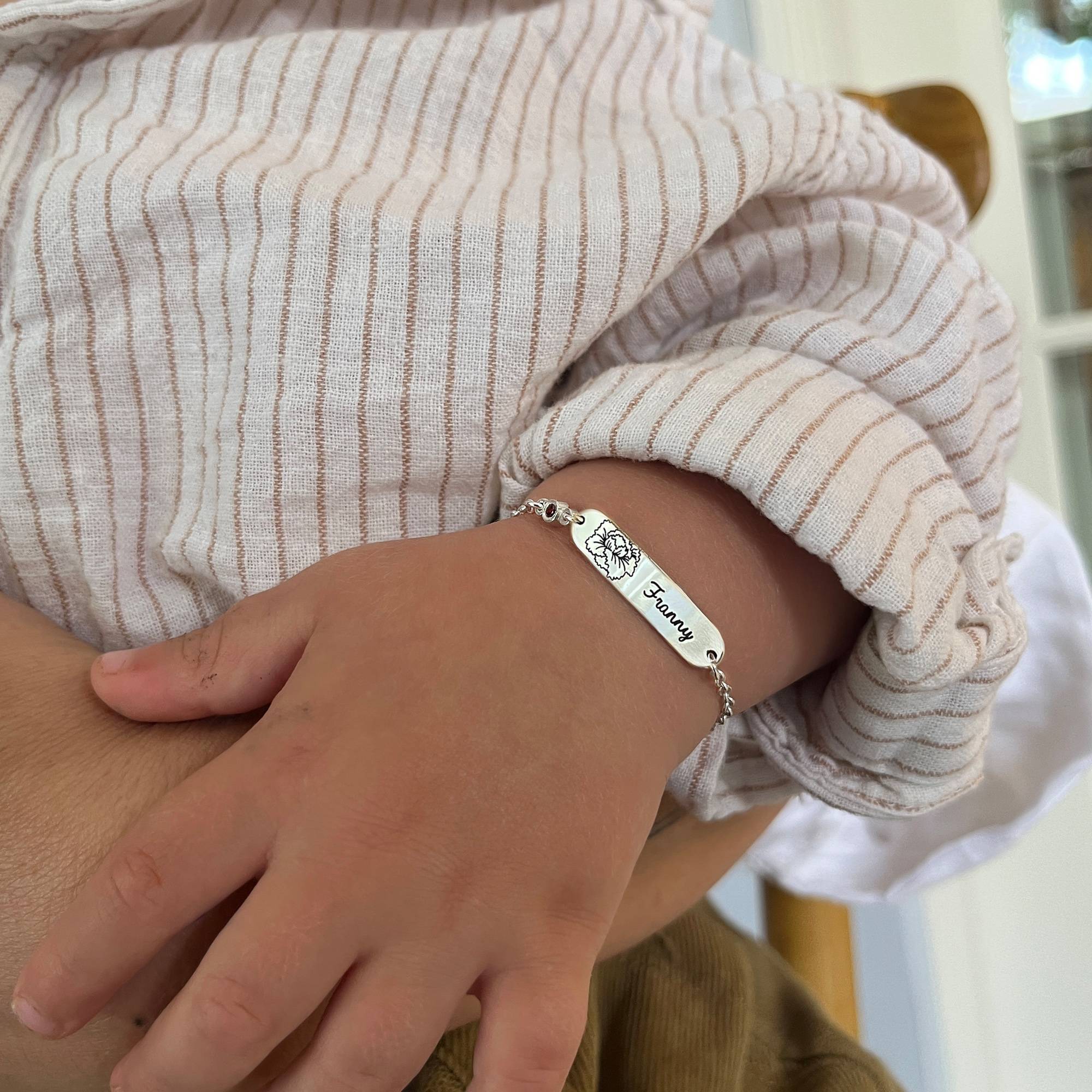Lyla Baby Name Bracelet with Birth Flower and Stone in Sterling Silver-4 product photo