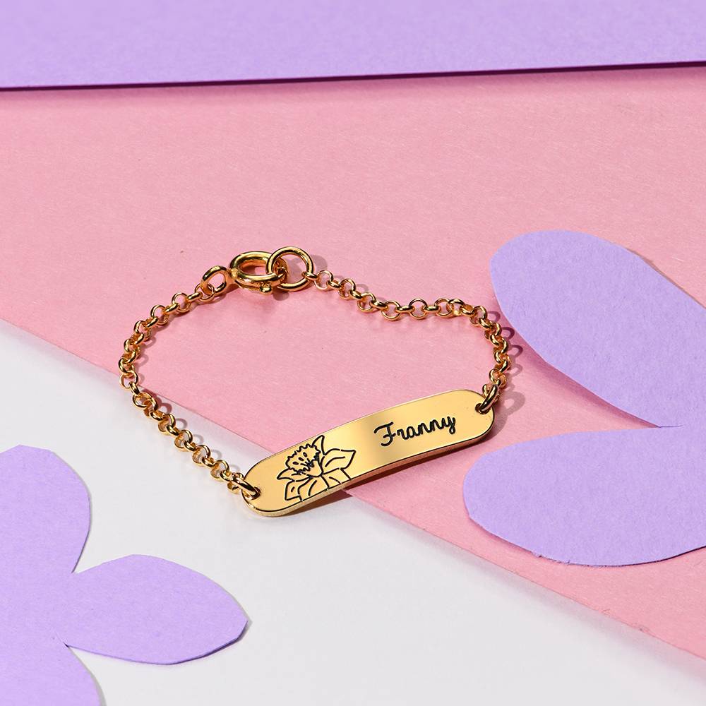 Lyla Baby Name Bracelet with Birth Flower in 18k Gold Plating-1 product photo