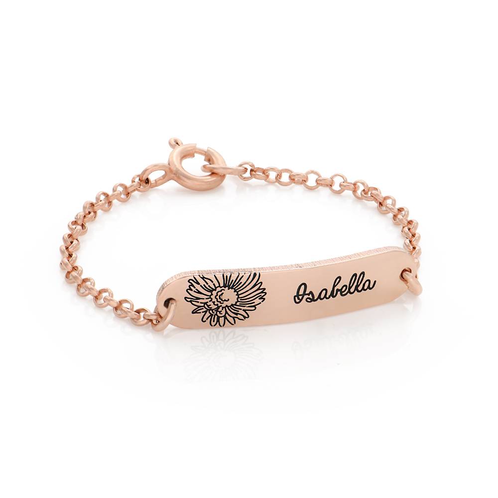 Lyla Baby Name Bracelet with Birth Flower in 18K Rose Gold Plating-4 product photo