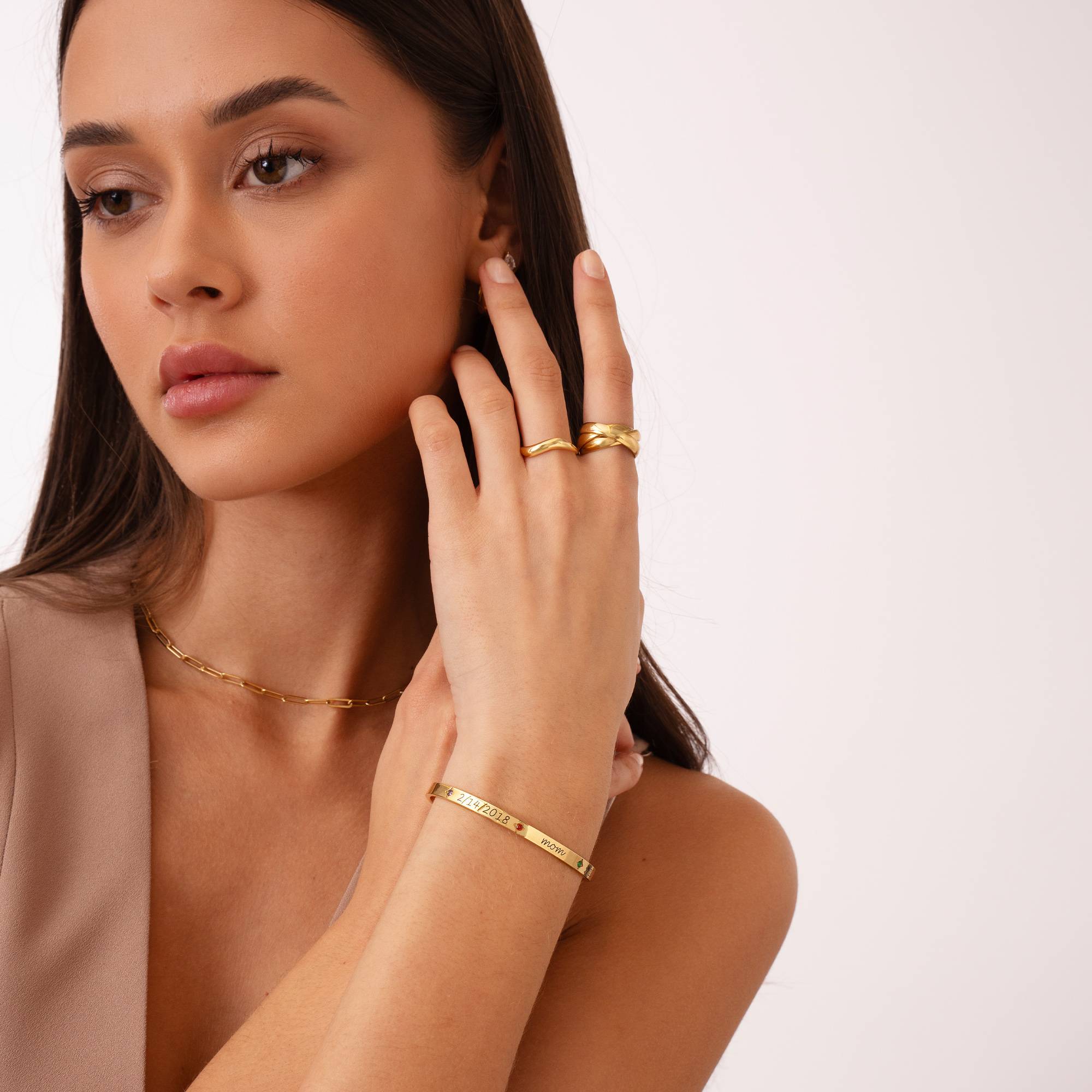 Maeve Bangle Bracelet with Birthstones in 18k Gold Vermeil-1 product photo