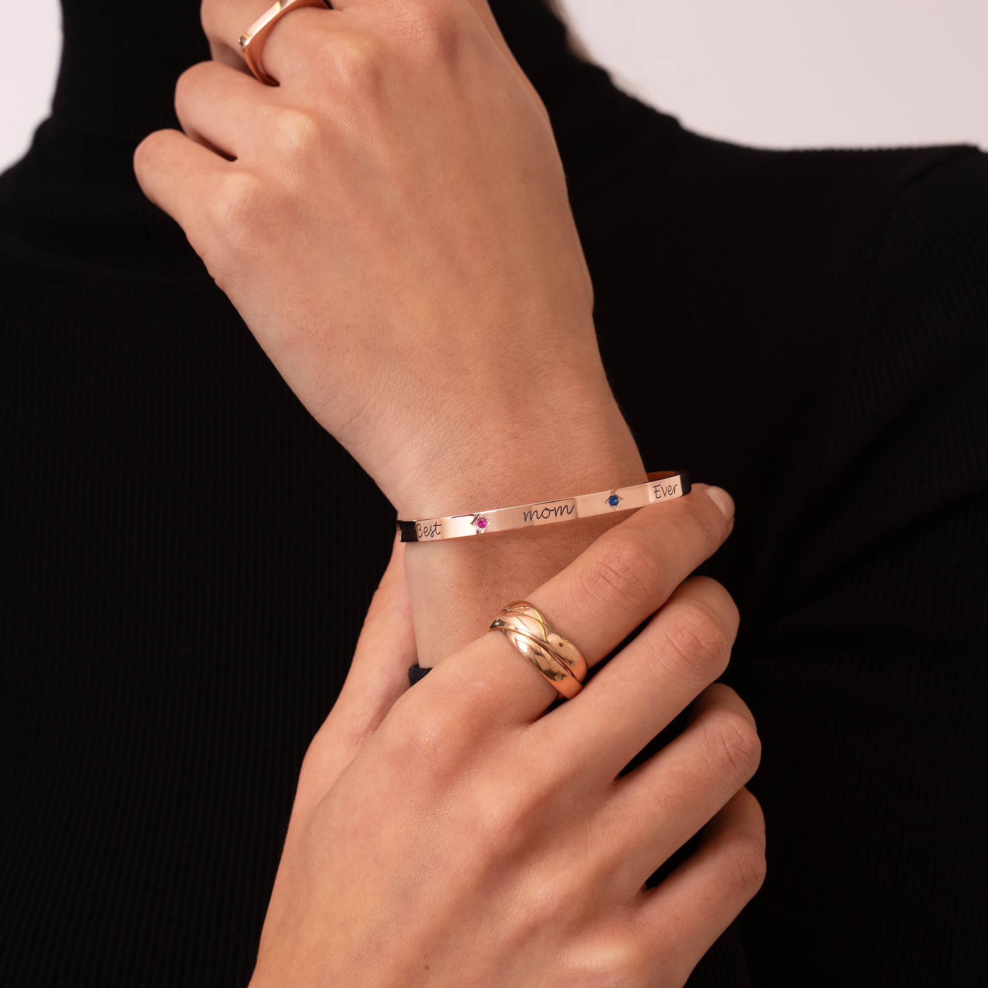 Maeve Bangle Bracelet with Birthstones in 18k Rose Gold Plating-1 product photo