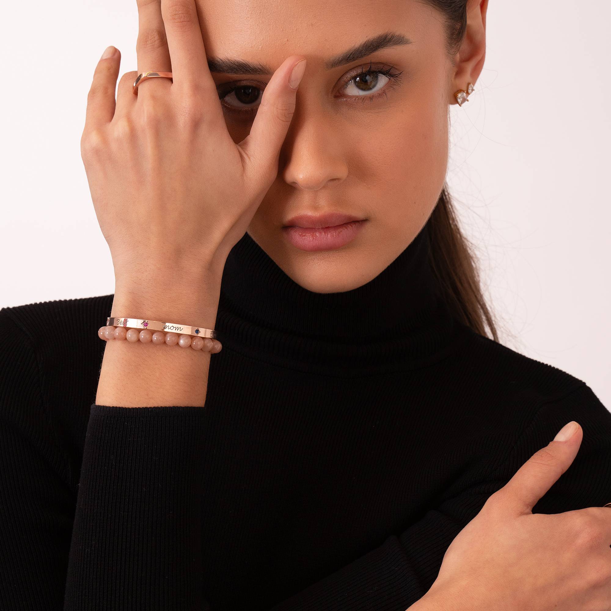 Maeve Bangle Bracelet with Birthstones in 18k Rose Gold Plating-2 product photo