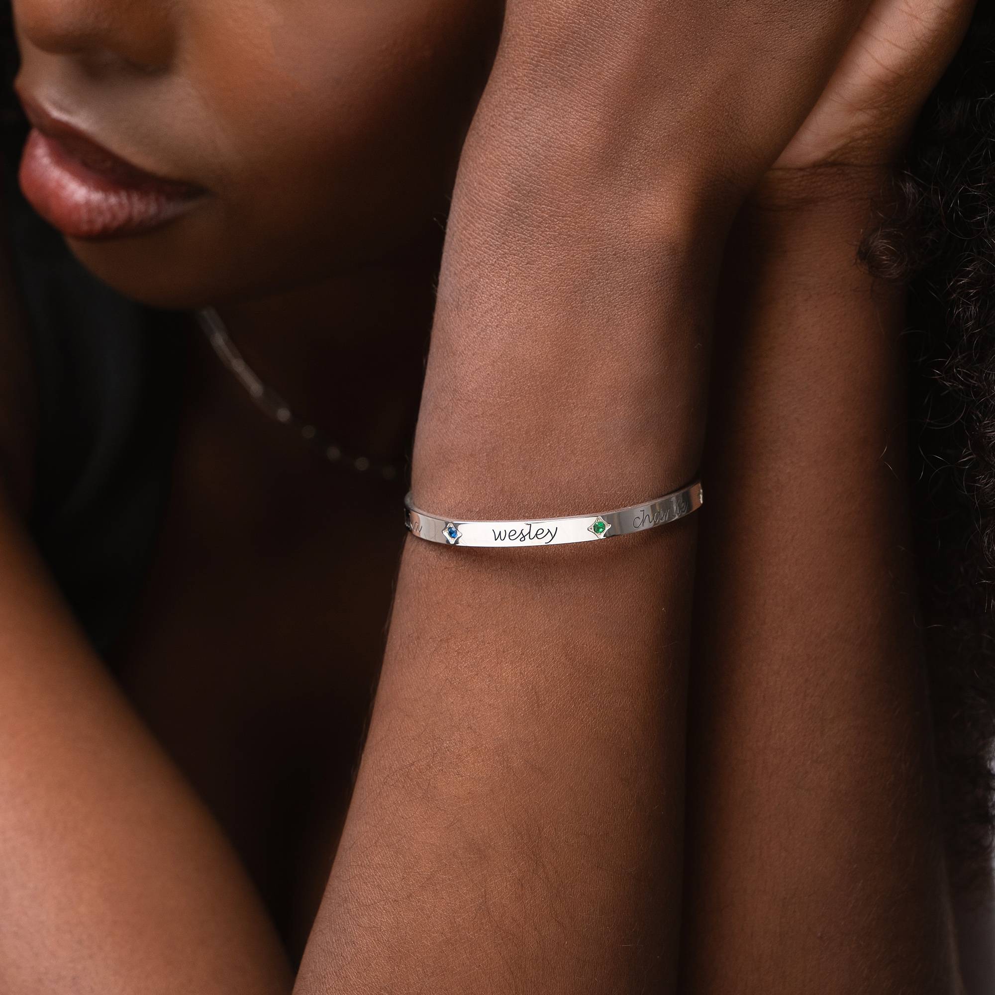 Maeve Bangle Bracelet With Birthstones in Sterling Silver-1 product photo