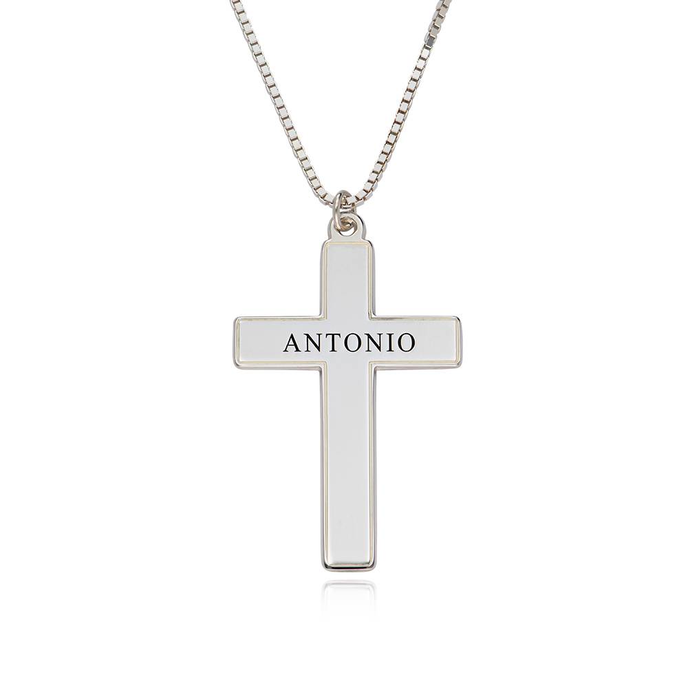 Men's Engraved Cross Necklace in Sterling Silver-1 product photo