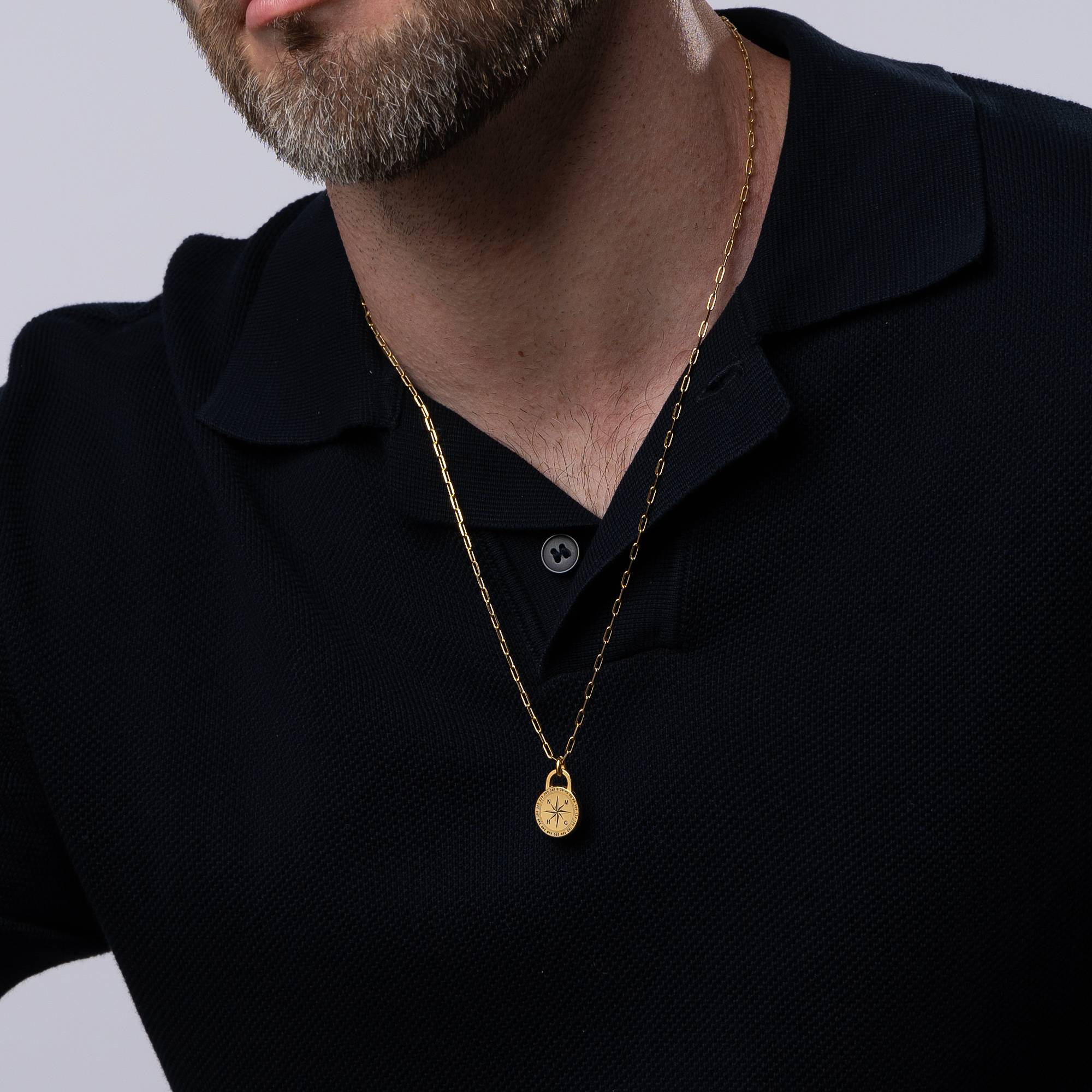 Men's Intial Compass Necklace in 18K Gold Plating-2 product photo