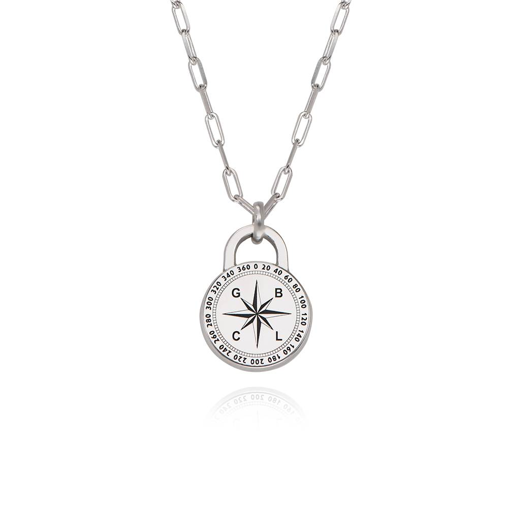 Men's Intial Compass Necklace in Sterling Silver-4 product photo