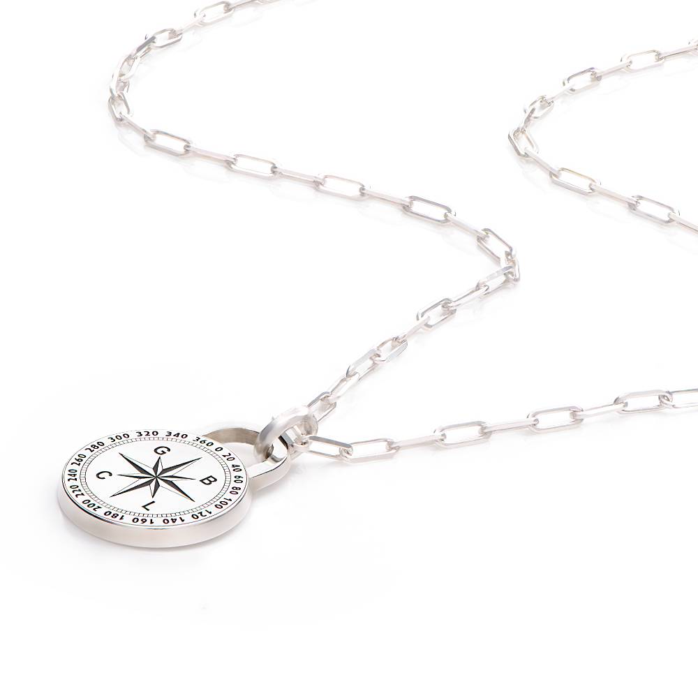 Men's Intial Compass Necklace in Sterling Silver-2 product photo