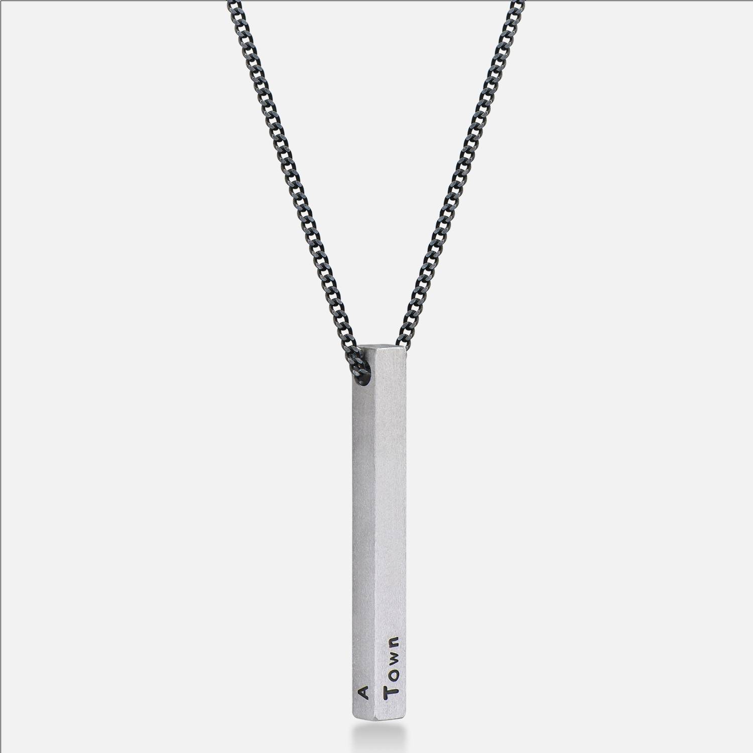 Men 3D Bar Necklace in Matte Silver-4 product photo