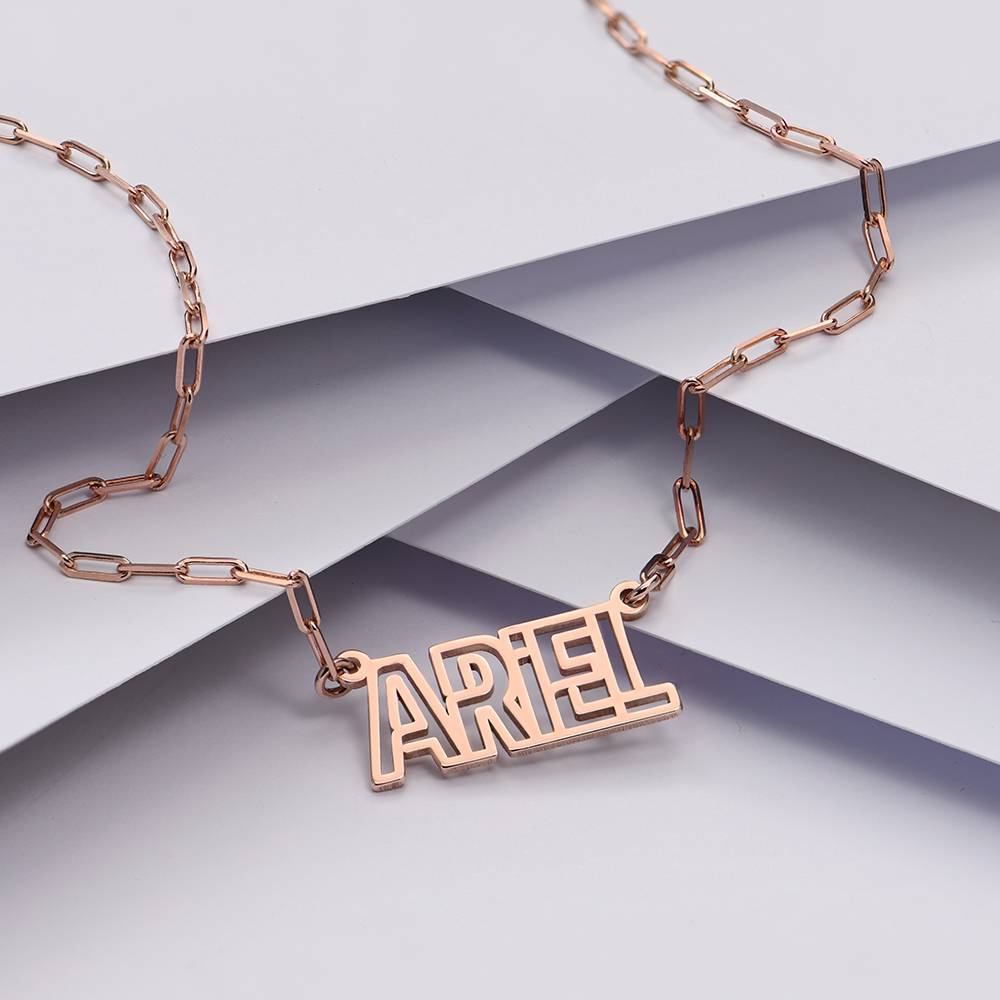 Metro Outline Name Necklace in 18K Rose Gold Plating-3 product photo