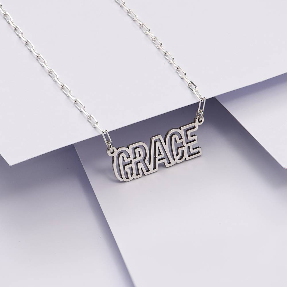 Metro Outline Name Necklace in Sterling Silver-3 product photo