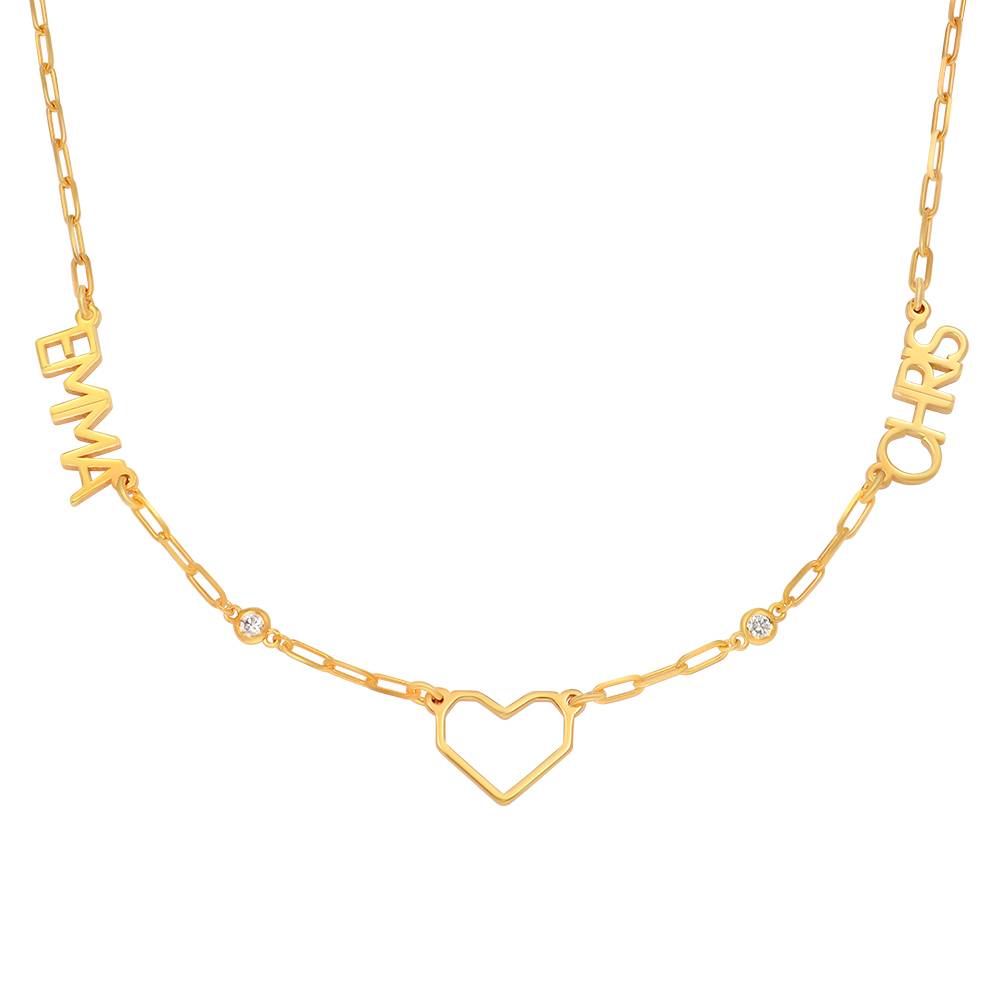 Modern Heart Mulit Name Necklace With Diamonds in 18K Gold Plating-1 product photo