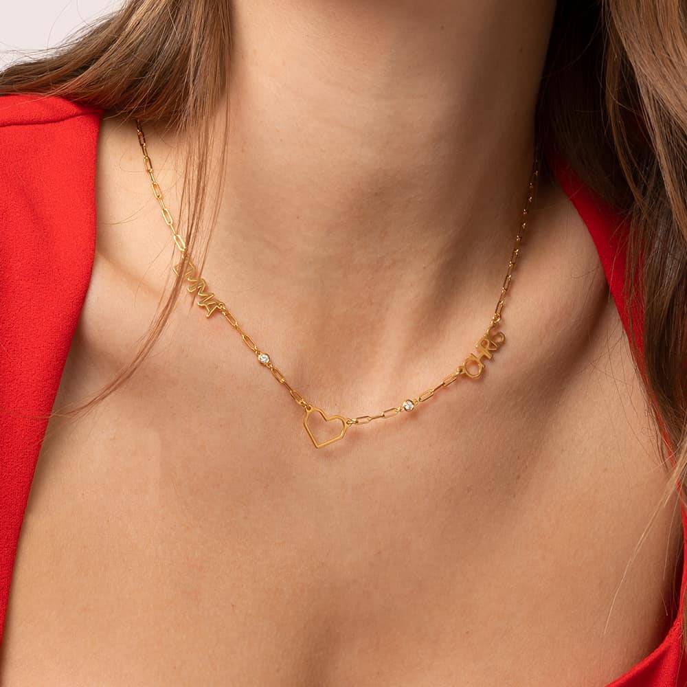 Modern Heart Mulit Name Necklace With Diamonds in 18K Gold Plating-5 product photo