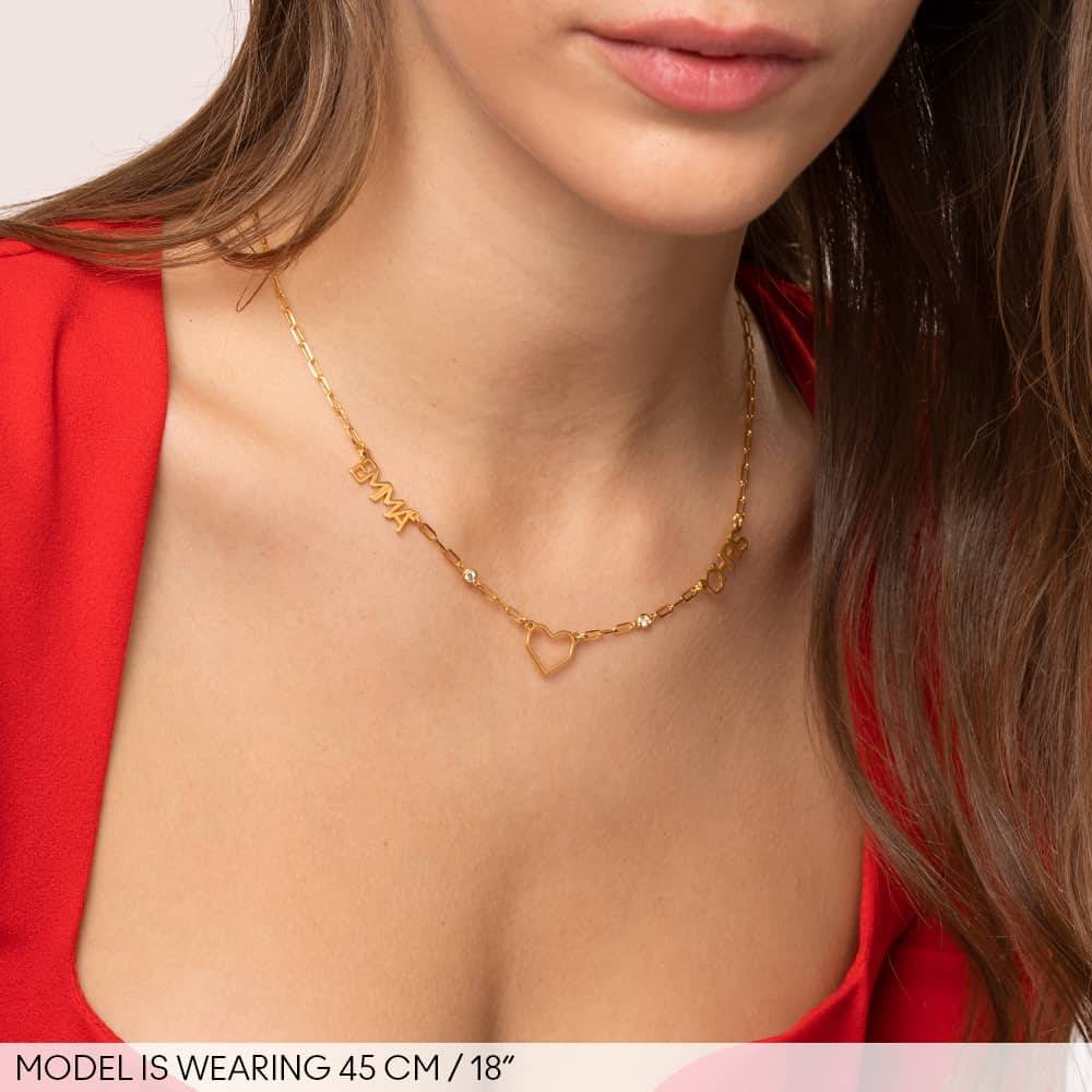 Modern Heart Mulit Name Necklace With Diamonds in 18K Gold Plating-4 product photo