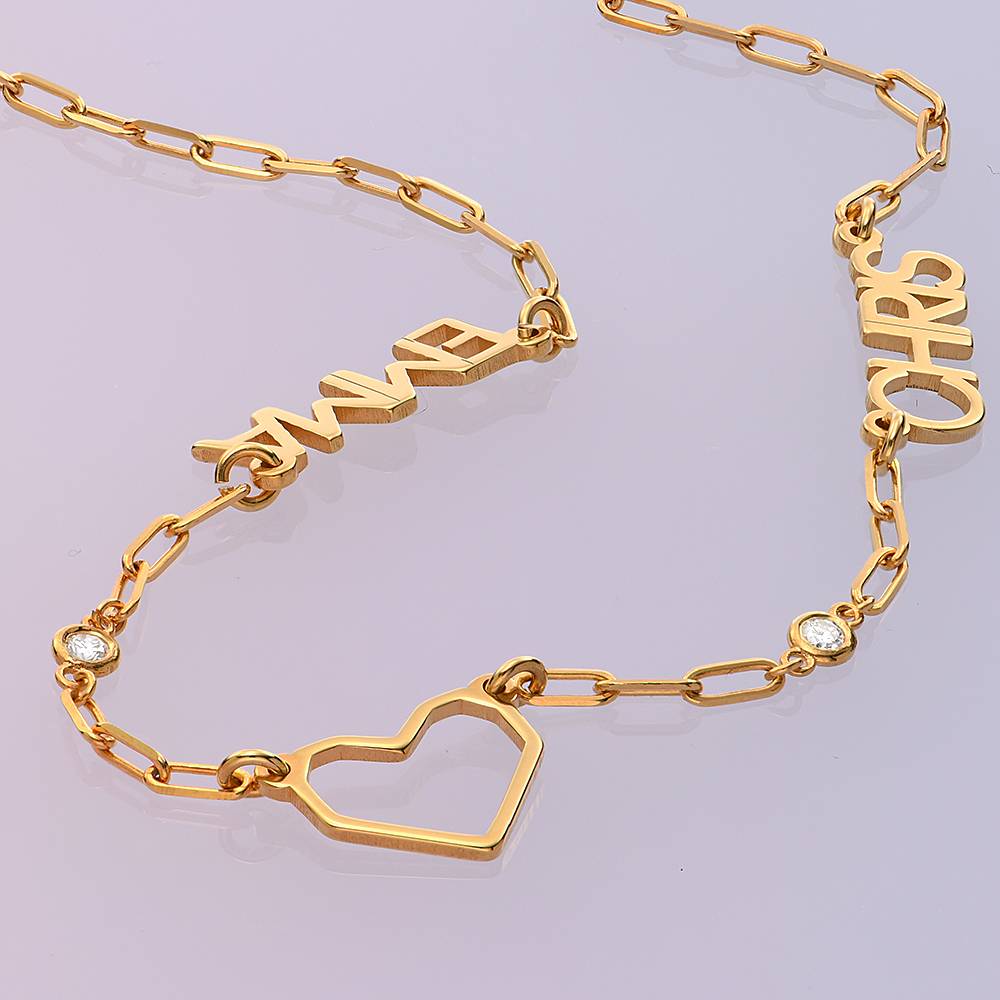 Modern Heart Mulit Name Necklace With Diamonds in 18K Gold Plating-2 product photo