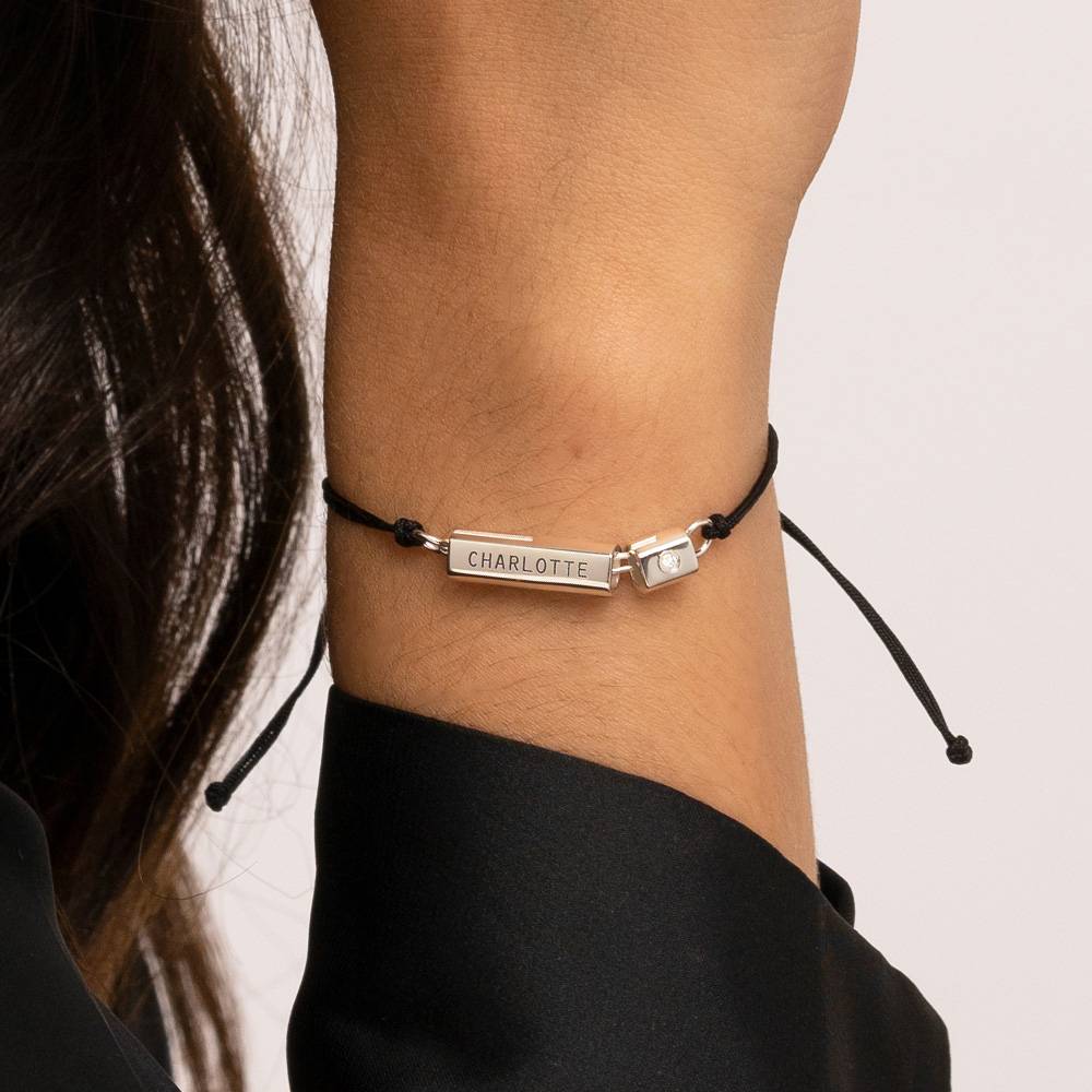 Modern Tube Bracelet / Anklet with Diamond in sterling silver-4 product photo