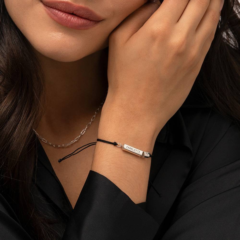 Modern Tube Bracelet / Anklet with Diamond in sterling silver-4 product photo