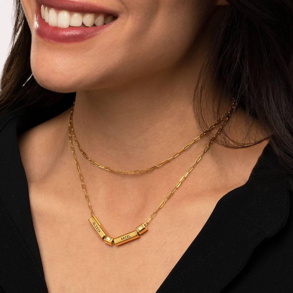 Modern Tube Necklace with Diamond  in Gold Vermeil-5 product photo