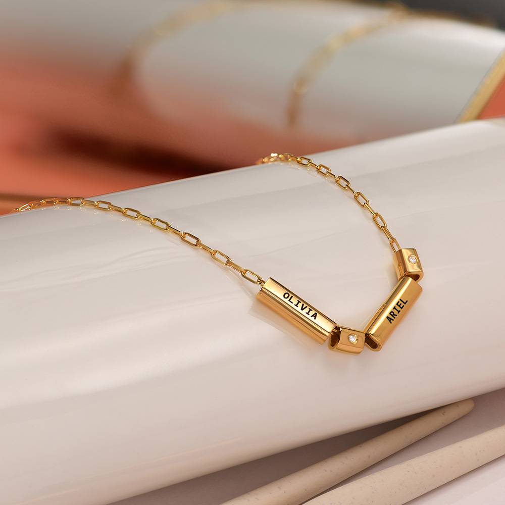 Modern Tube Necklace with Diamond  in Gold Vermeil-2 product photo