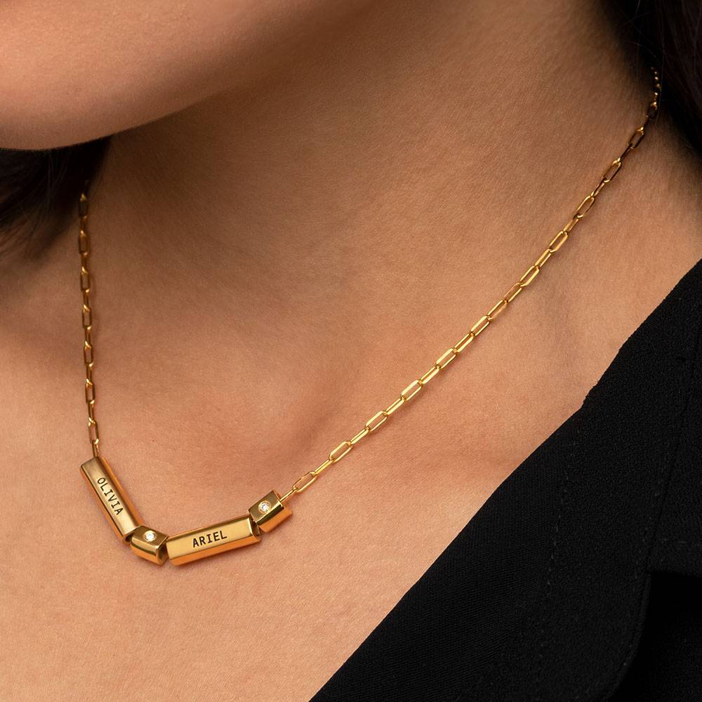 Modern Tube Necklace with Diamond  in Gold Vermeil-4 product photo