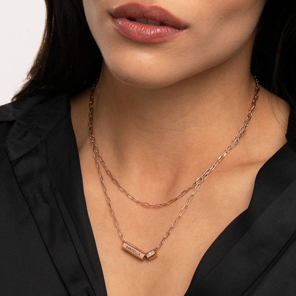 Modern Tube Necklace with Diamond in Rose Gold-1 product photo