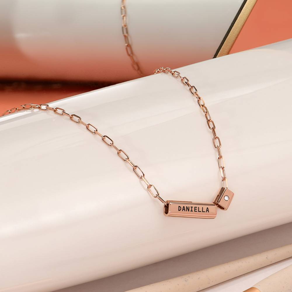 Modern Tube Necklace with Diamond  in Rose Gold-2 product photo