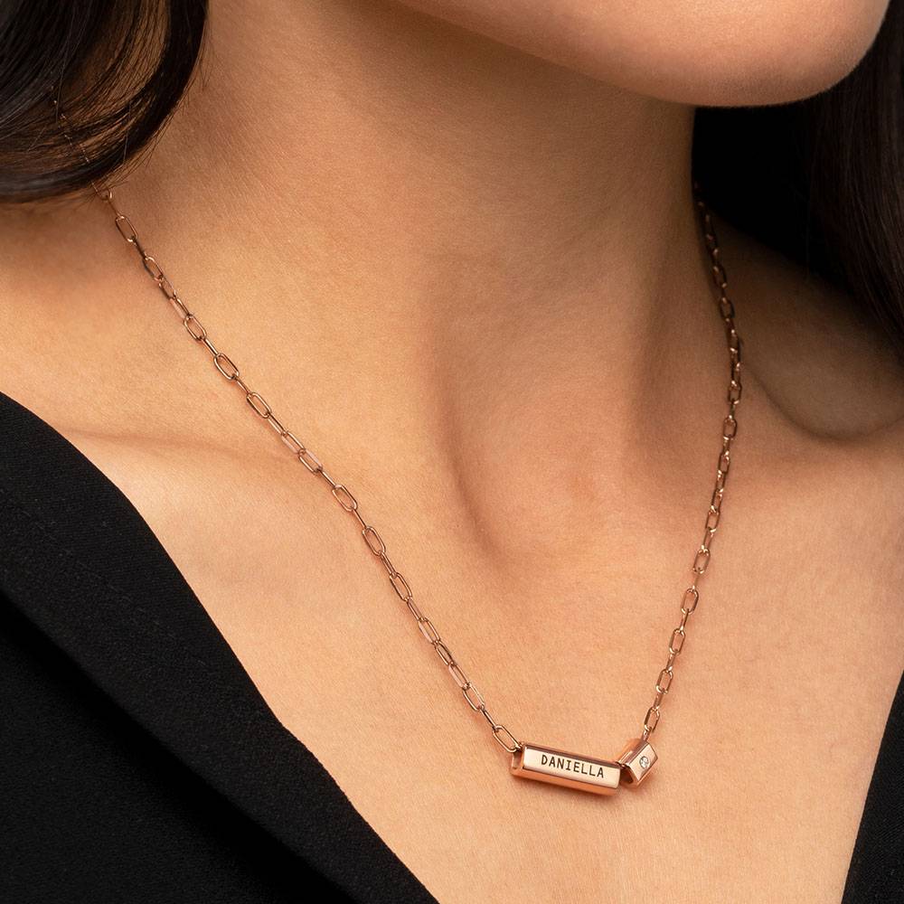 Modern Tube Necklace with Diamond  in Rose Gold-4 product photo