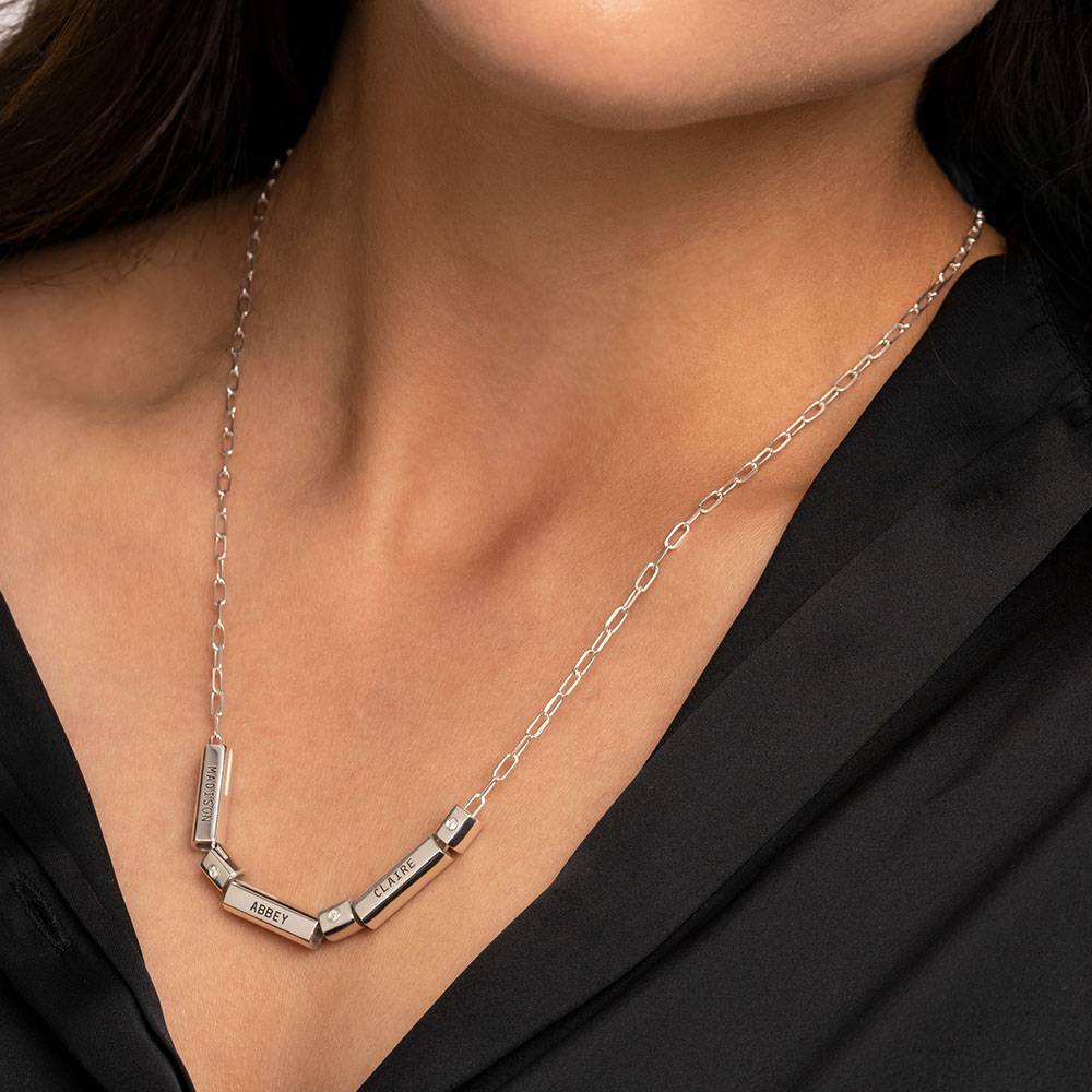 Modern Tube Necklace with Diamond  in Sterling silver product photo