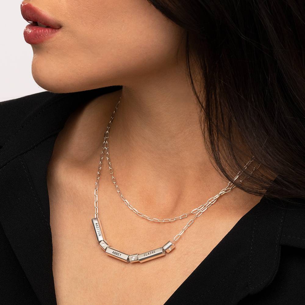 Modern Tube Necklace with Diamond  in Sterling silver-1 product photo