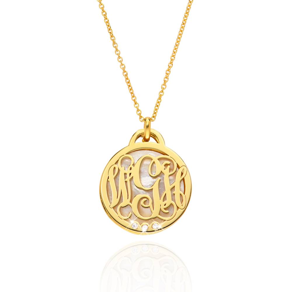 Monogram Initials Necklace with Semi-Precious Stone and Diamonds in 10K Yellow Gold product photo