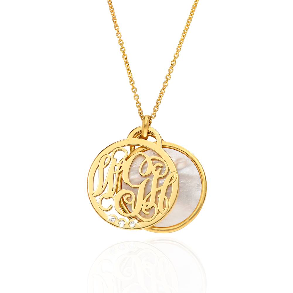 Monogram Initials Necklace with Semi-Precious Stone and Diamonds in 10K Yellow Gold-5 product photo