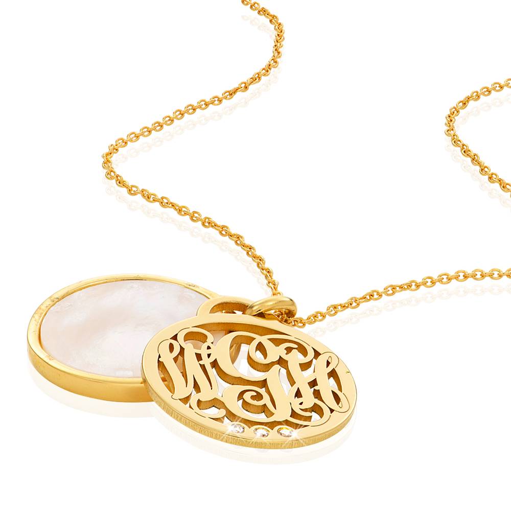 Monogram Initials Necklace with Semi-Precious Stone and Diamonds in 10K Yellow Gold-4 product photo