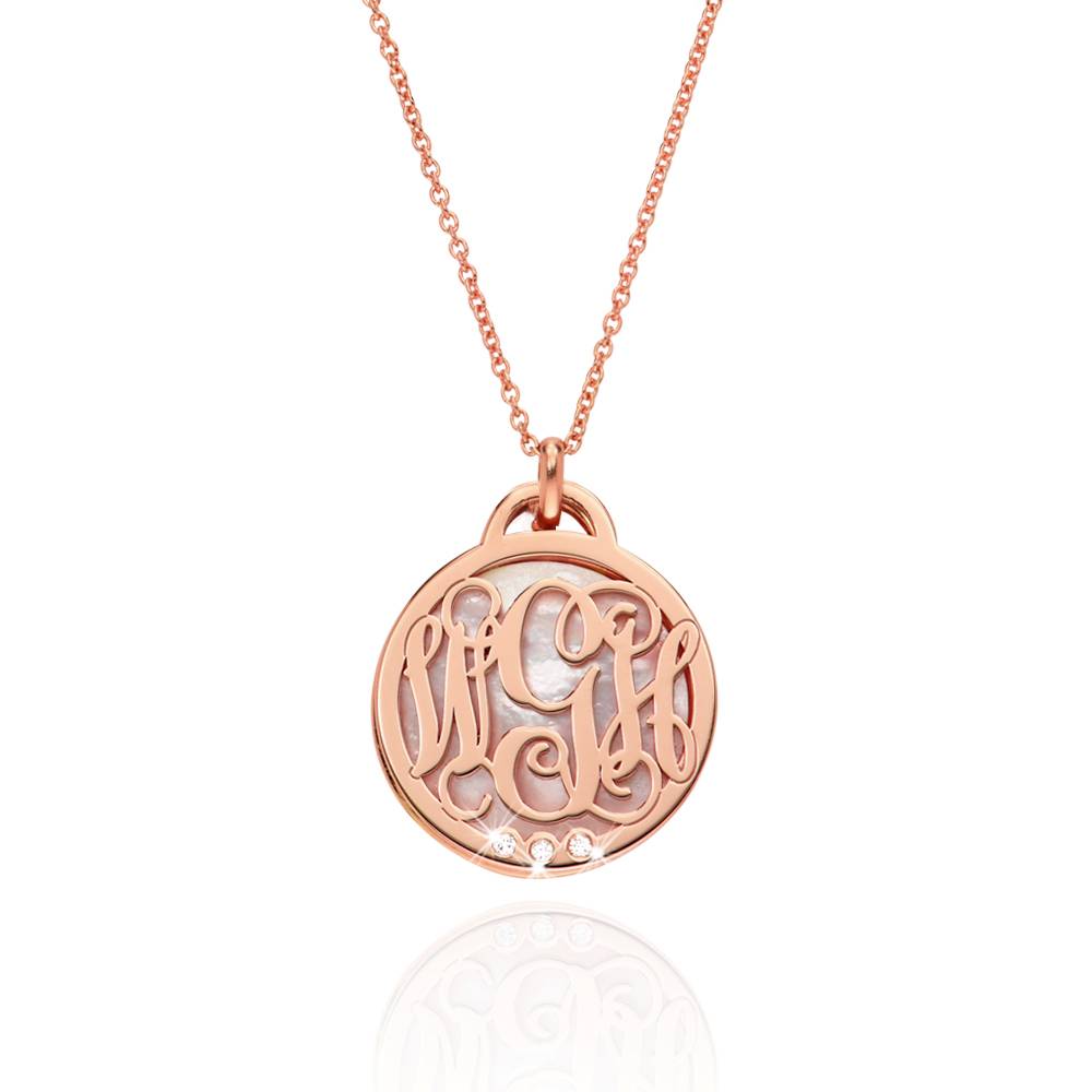 Monogram Initials Necklace with Semi-Precious Stone and Diamonds in 18K Rose Gold Vermeil product photo