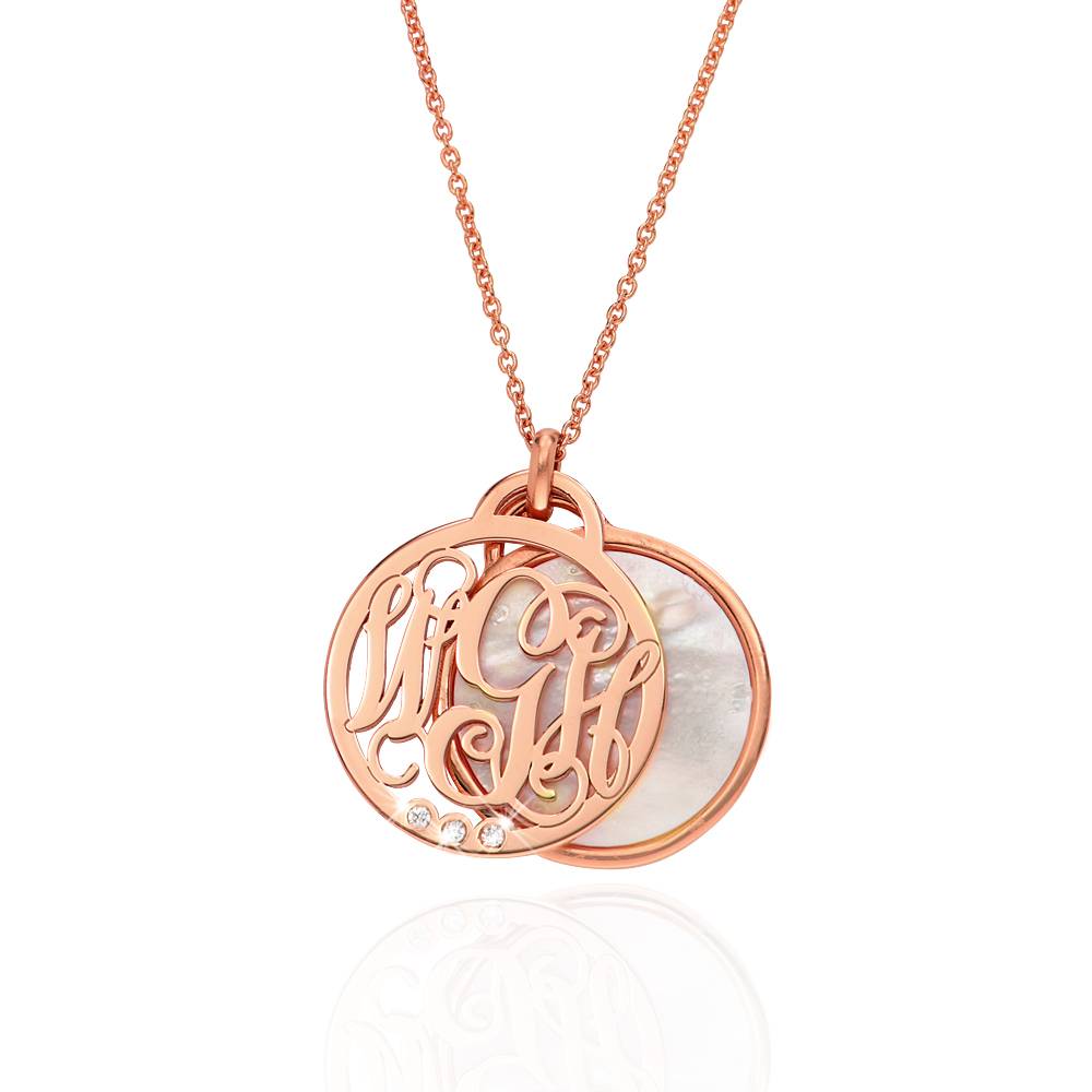 Monogram Initials Necklace with Semi-Precious Stone and Diamonds in 18K Rose Gold Vermeil-5 product photo