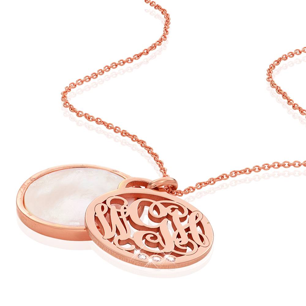 Monogram Initials Necklace with Semi-Precious Stone and Diamonds in 18K Rose Gold Vermeil-4 product photo