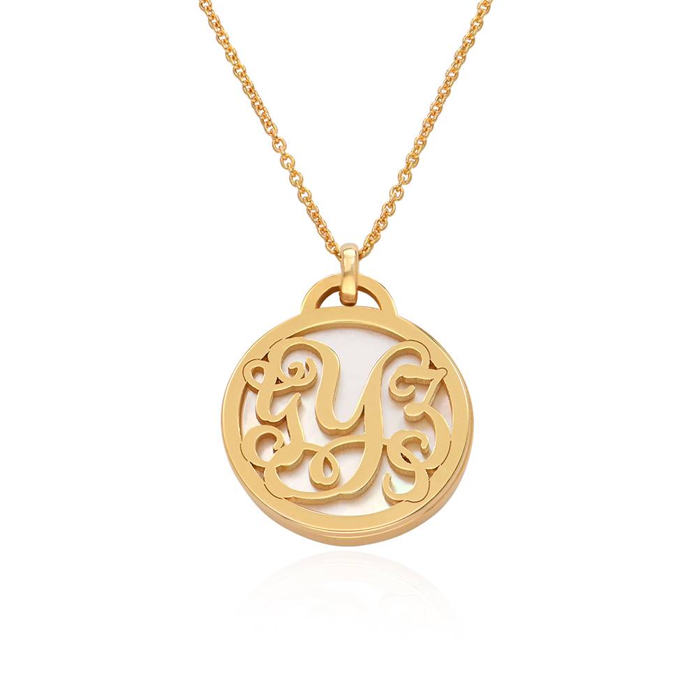 Monogram Initials Necklace with Semi Precious Stone in 10K Yellow Gold-4 product photo