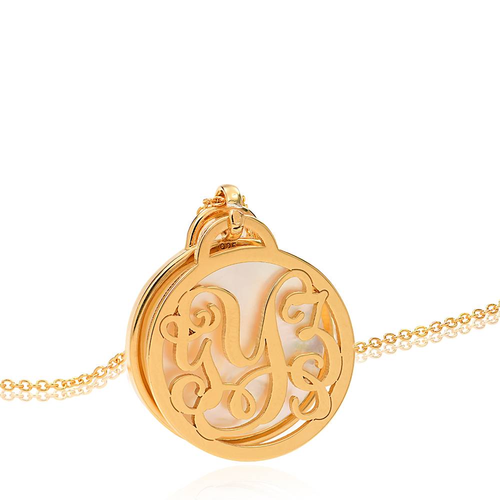 Monogram Initials Necklace with Semi Precious Stone in 10K Yellow Gold-3 product photo