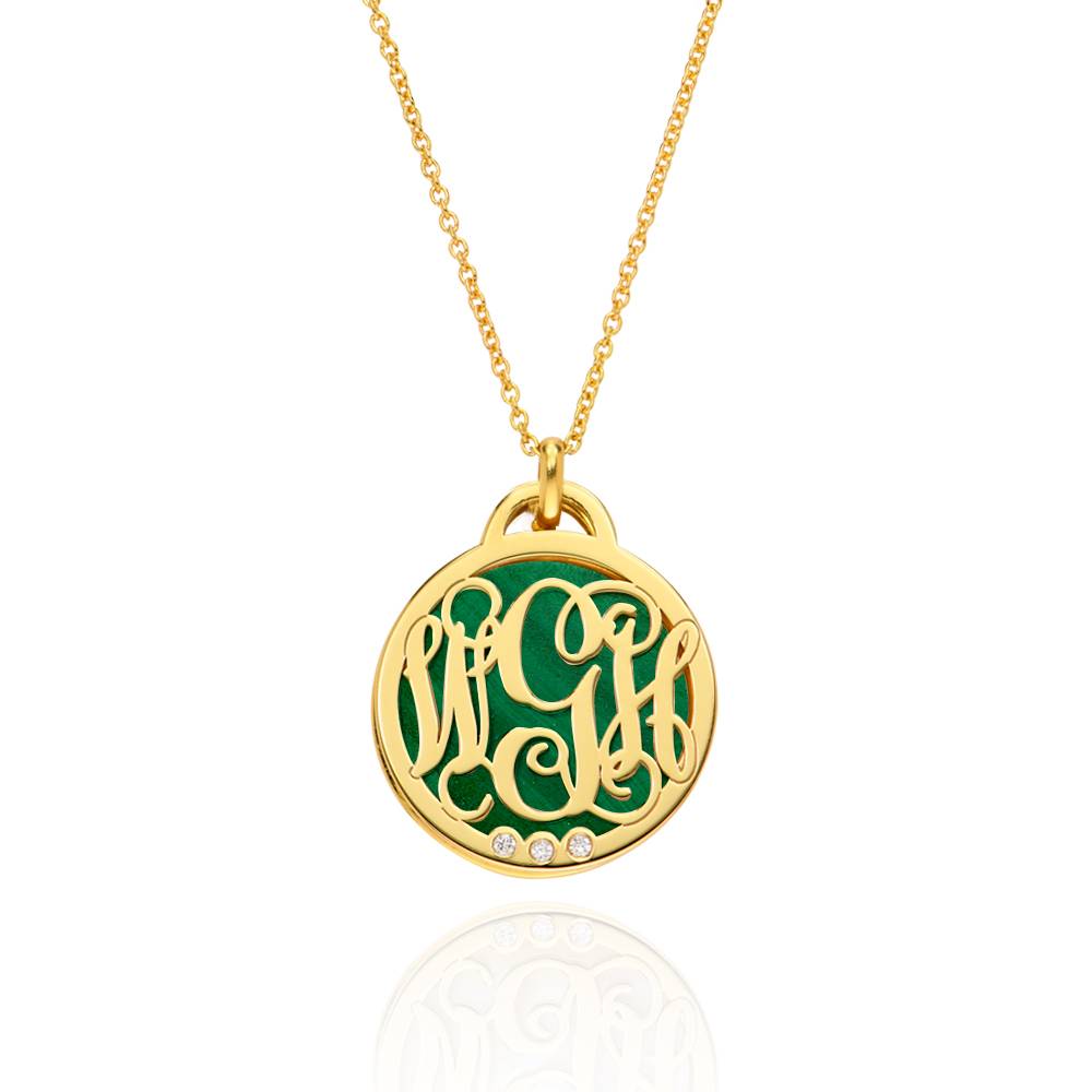 Monogram Necklace with Semi-Precious Stone and 0.03CT Diamonds in 18K Gold Plating-2 product photo