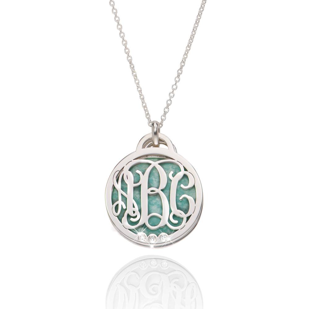 Monogram Necklace with Semi-Precious Stone and 0.03CT Diamonds in Sterling Silver-1 product photo