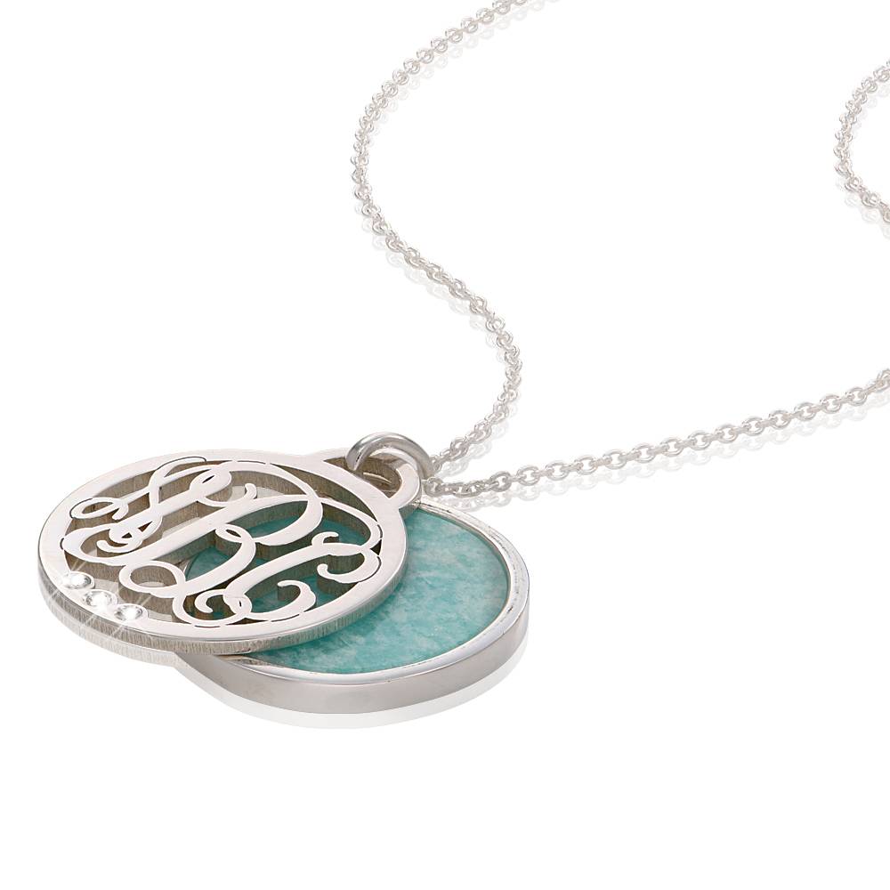 Monogram Necklace with Semi-Precious Stone and 0.03CT Diamonds in Sterling Silver-4 product photo