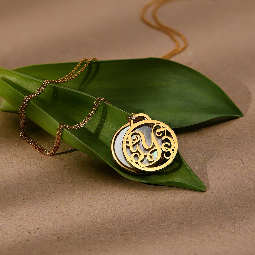 Monogram Necklace with Semi Precious Stone in 18K Gold Plating-4 product photo