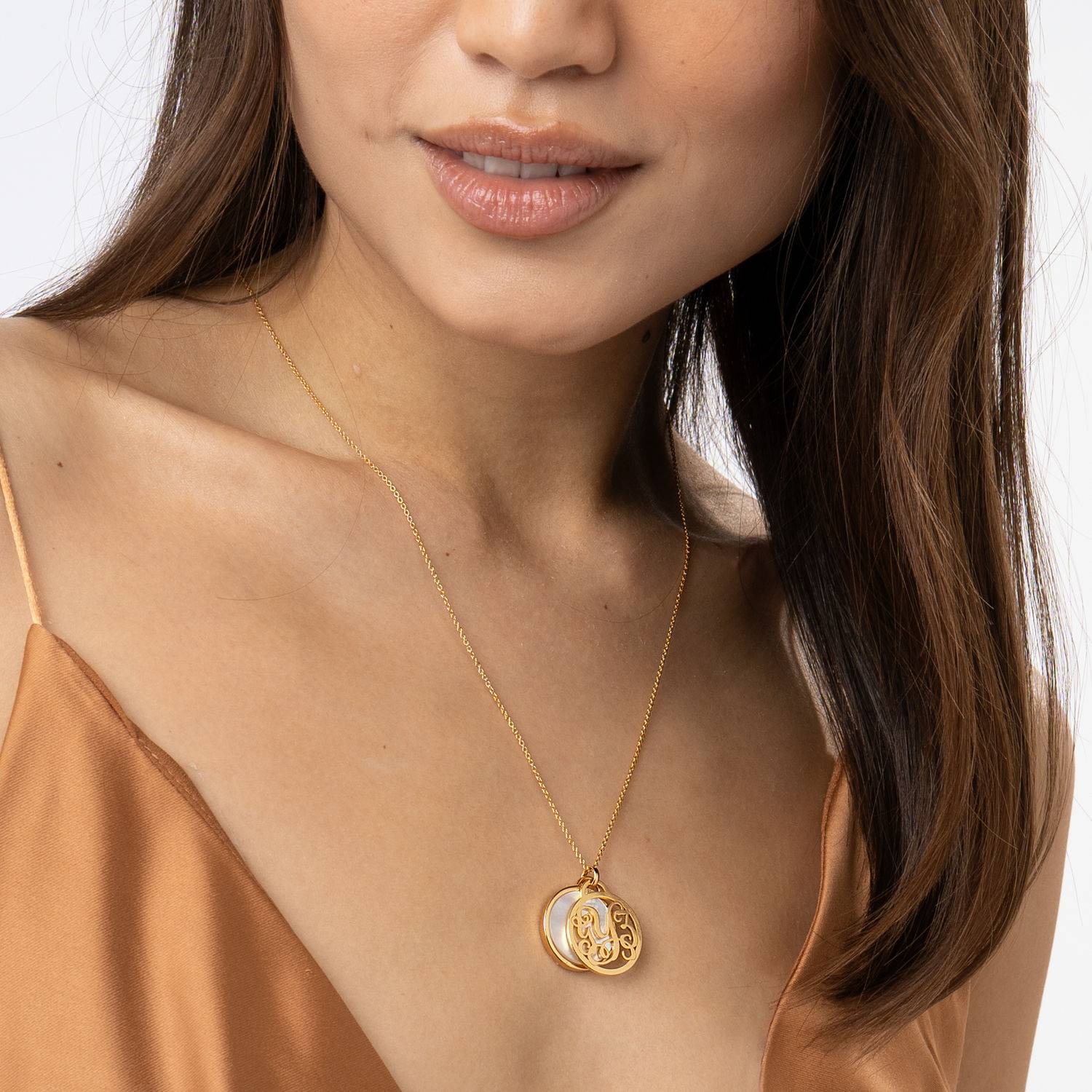 Monogram Necklace with Semi Precious Stone in 18K Gold Plating-5 product photo