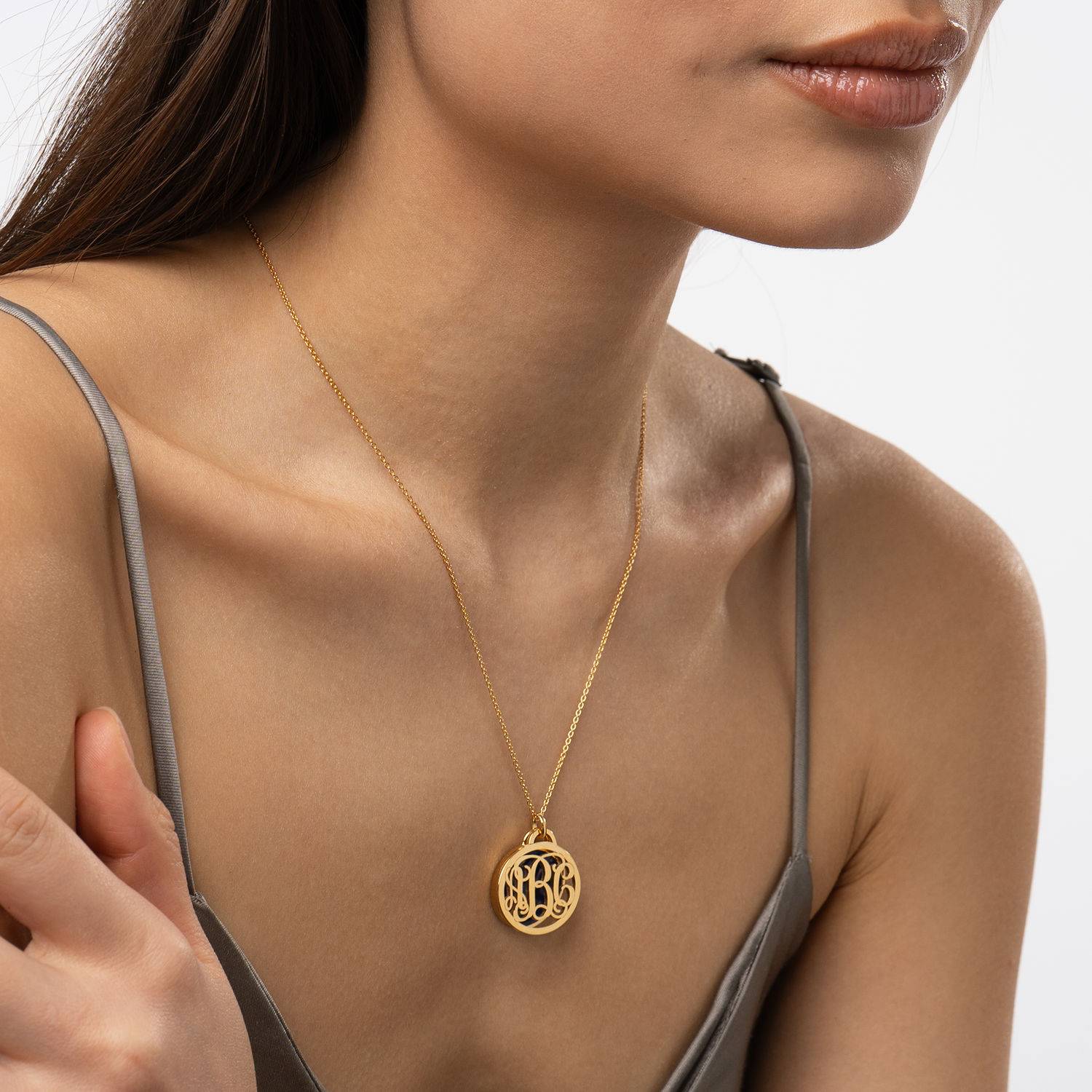 Monogram Necklace With Semi-Precious Stone in 18K Gold Vermeil-4 product photo