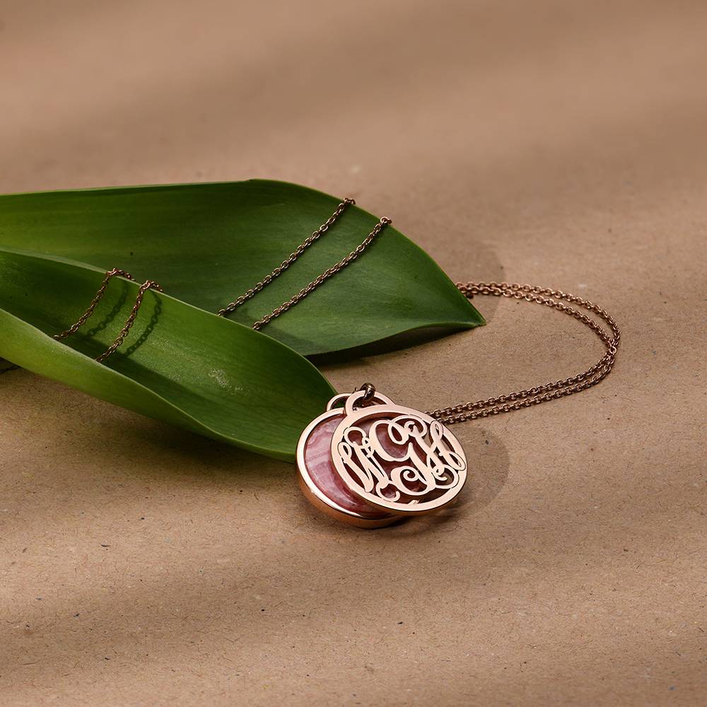 Monogram Necklace With Semi-Precious Stone in 18K Rose Gold Plating-3 product photo