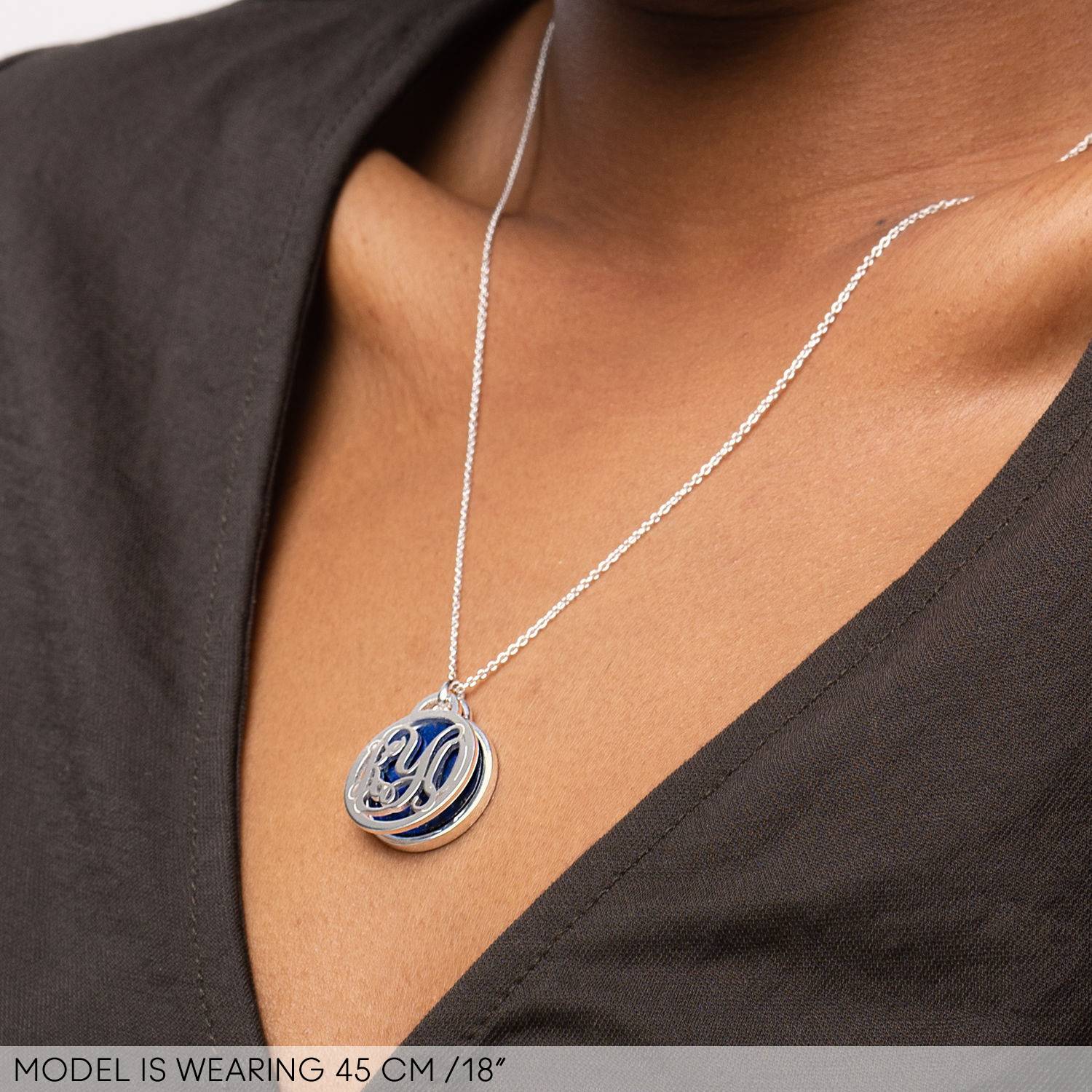 Monogram Necklace With Semi-Precious Stone in Sterling Silver-4 product photo