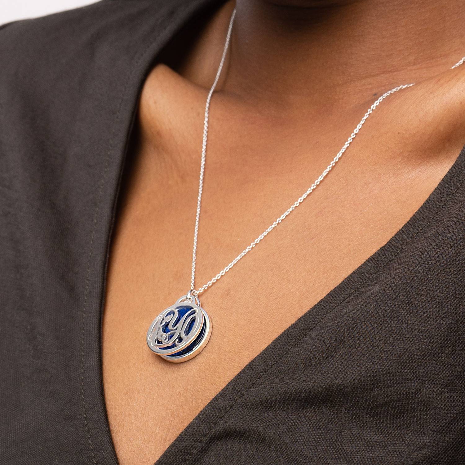 Monogram Necklace With Semi-Precious Stone in Sterling Silver-6 product photo