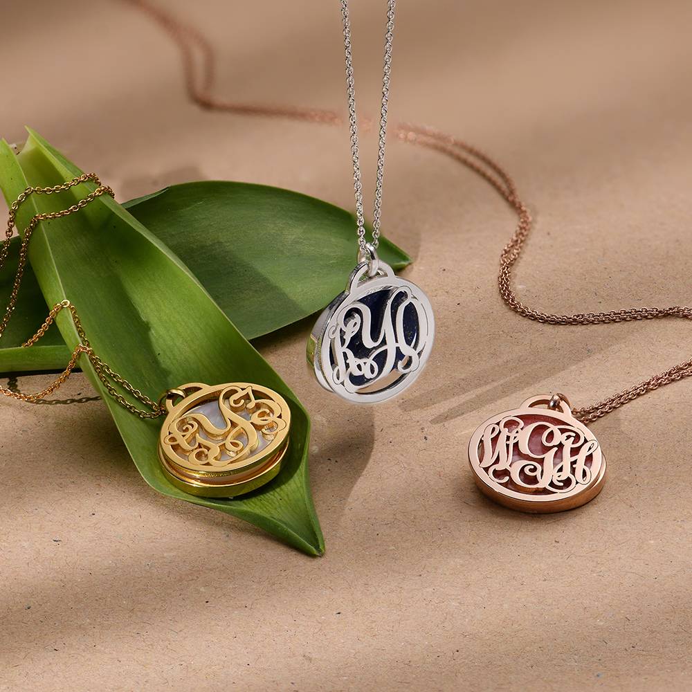 Monogram Necklace With Semi-Precious Stone in Sterling Silver-3 product photo