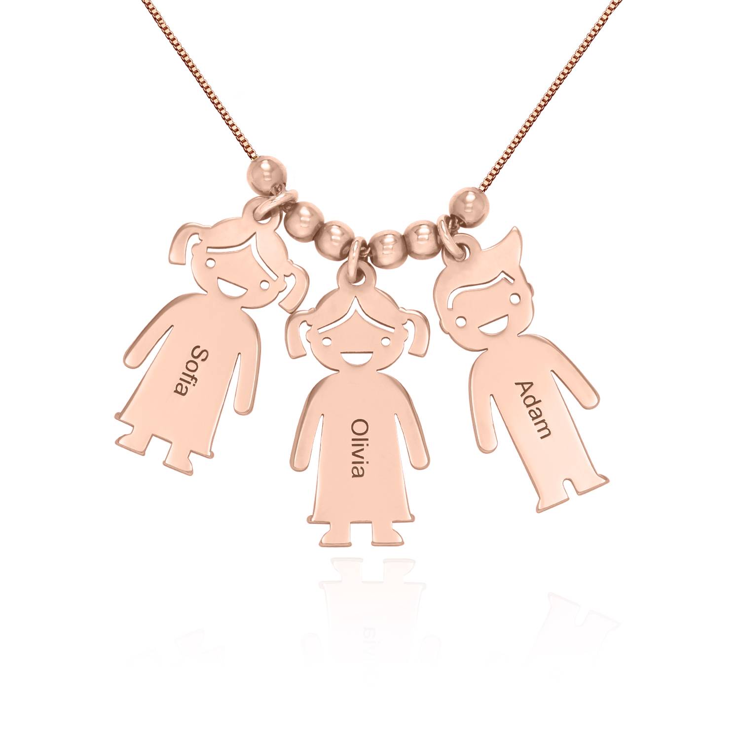 Mothers Necklace with Engraved Children Charms - Rose Gold Plated-4 product photo
