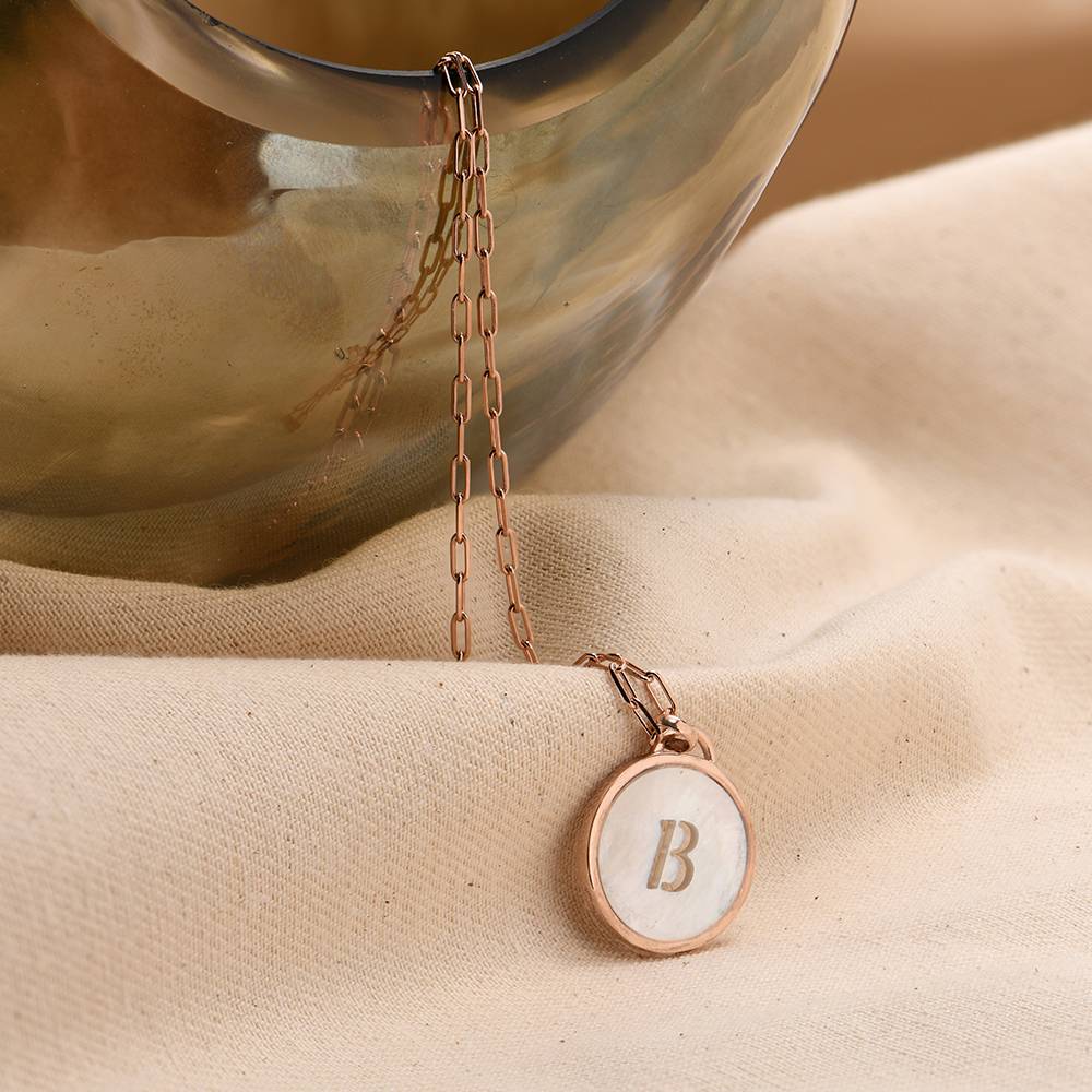 Mother of Pearl Initial Cutout Necklace in 18K Rose Gold Plating-1 product photo