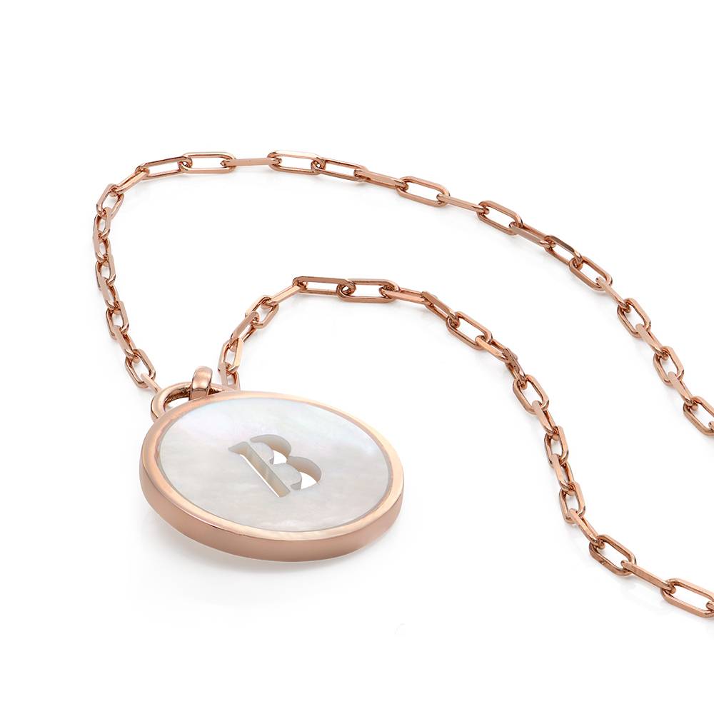 Mother of Pearl Initial Cutout Necklace in 18K Rose Gold Plating-2 product photo