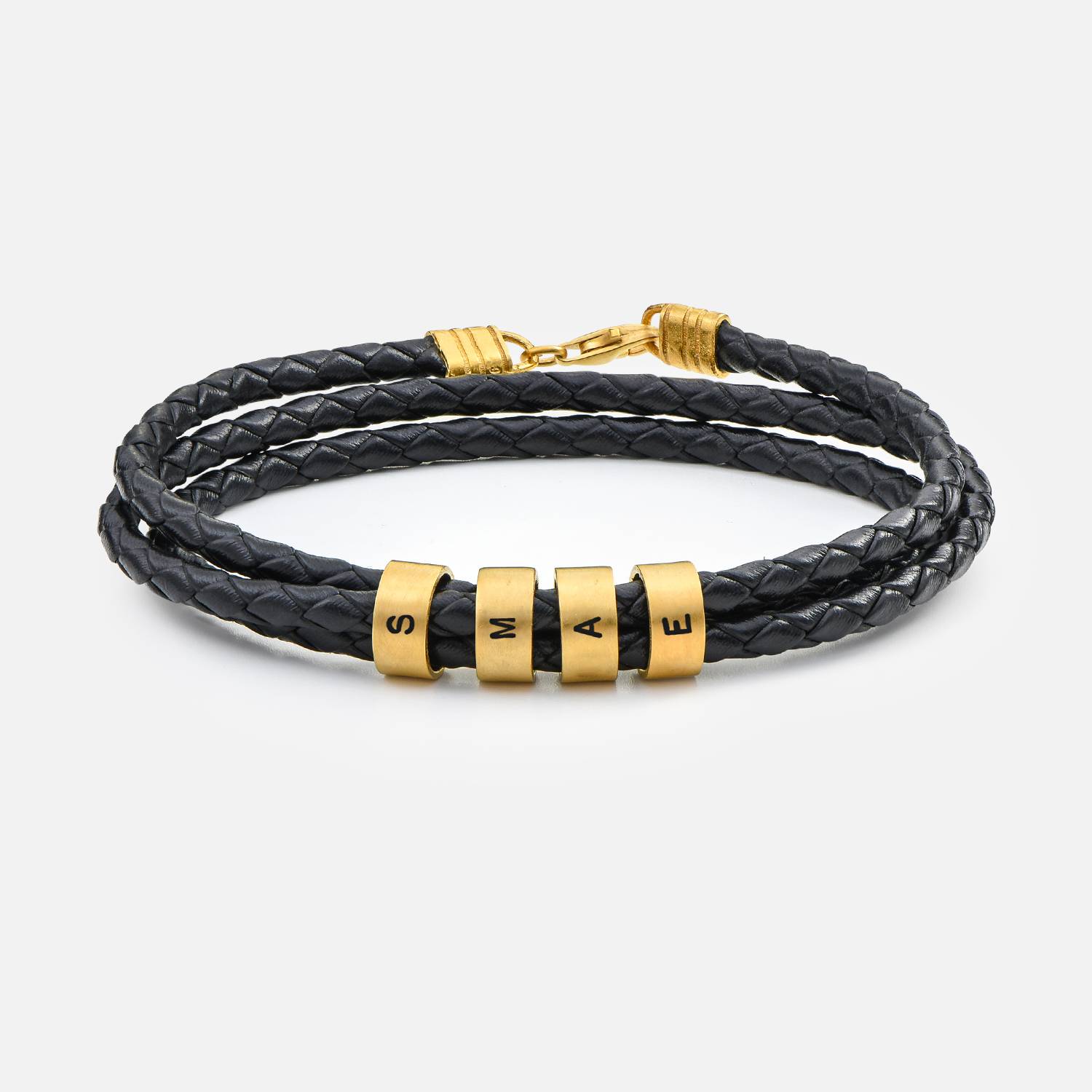 Navigator Braided Leather Bracelet with Small Custom Beads in 18k Gold Vermeil-2 product photo